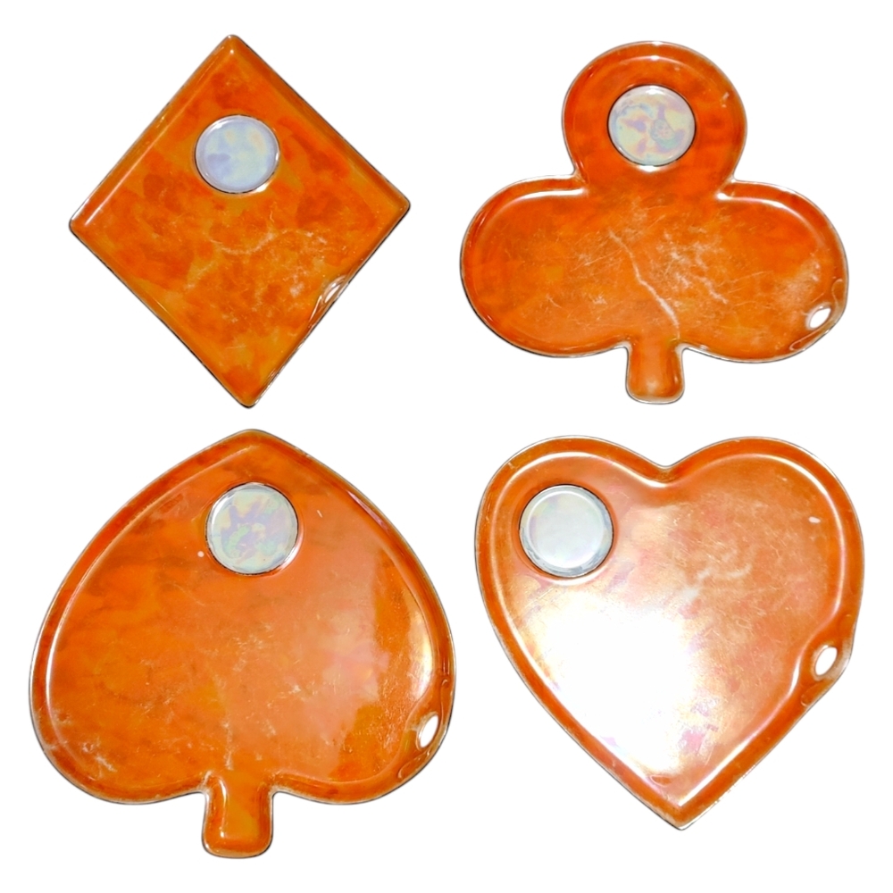 Vintage 1920s Atlas Lusterware Orange Playing Card Serving Plates China 4 Piece